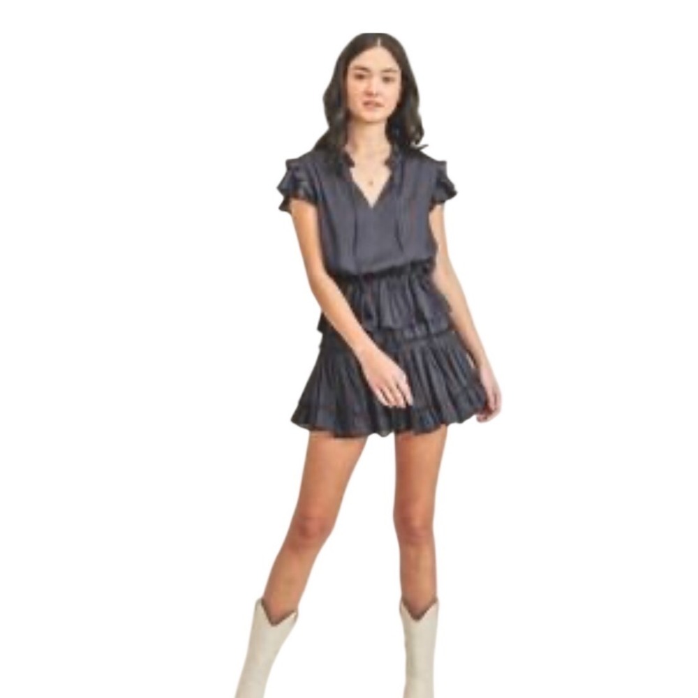 Reset by Jane Still The One Black Ruffled Tiered Mini Dress Small